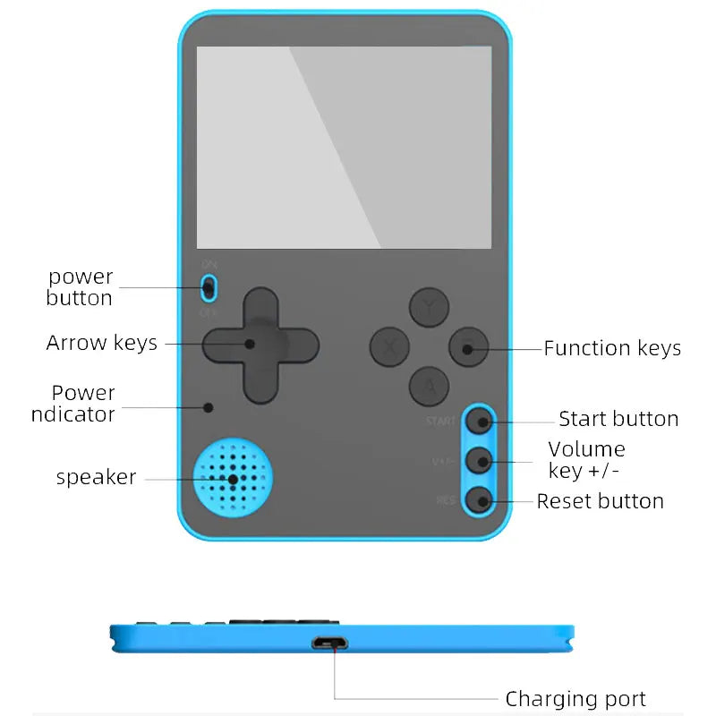 Portable Retro Handheld Game Console - 500 Classic Games - LCD Screen - Rechargeable - Gift for Kids & Adults