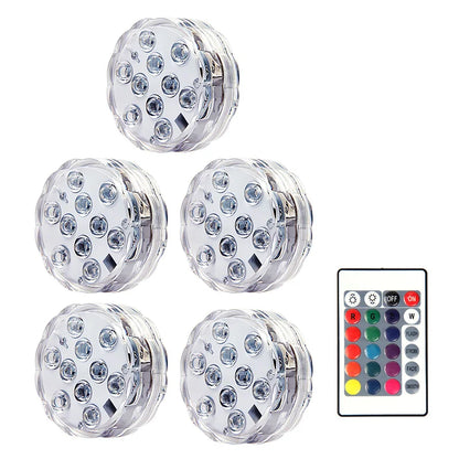 RGB LED Underwater Light - 10 LED Battery Powered Submersible Night Lamp for Swimming Pools, Gardens, Weddings & Party Decorations