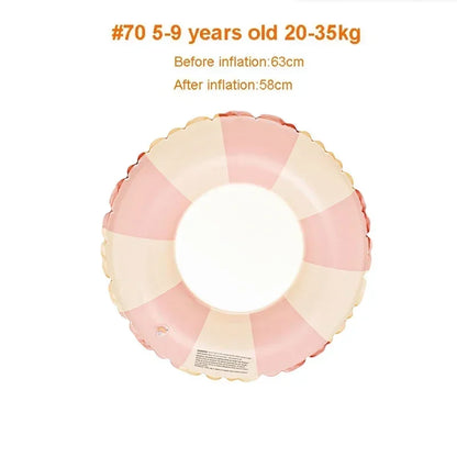 Kids PVC Striped Swimming Ring - Inflatable Floating Tube Donut for Boys & Girls Summer Pool Fun