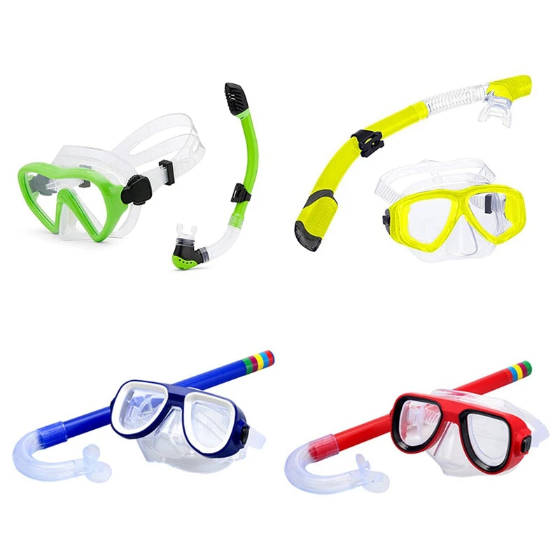 Kids Anti-Fog Diving Mask Set with Breathing Tube - Shockproof Underwater Swimming Goggles with Adjustable Band for Snorkeling