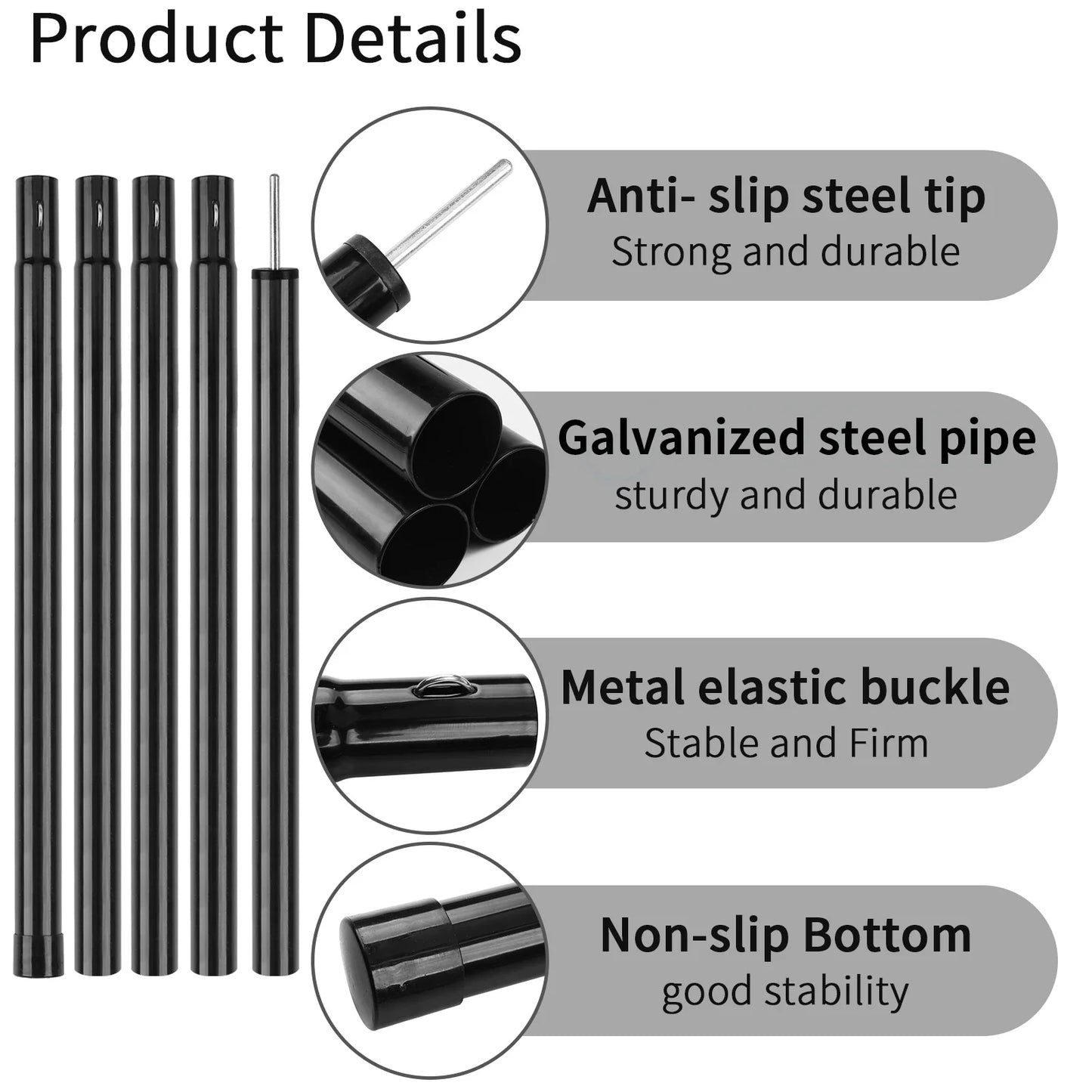 Adjustable Telescopic Tent Poles - Set of 2 Universal Aluminum Camping Awning Poles for Tarp, Sun Sail & Shelter Accessories