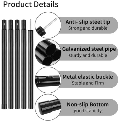 Adjustable Telescopic Tent Poles - Set of 2 Universal Aluminum Camping Awning Poles for Tarp, Sun Sail & Shelter Accessories