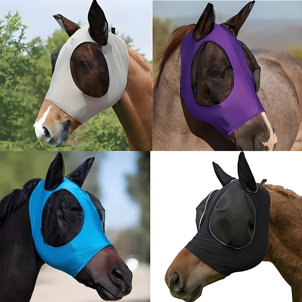 Breathable Mesh Horse Fly Mask - Anti-Mosquito Knitted Equestrian Protection
