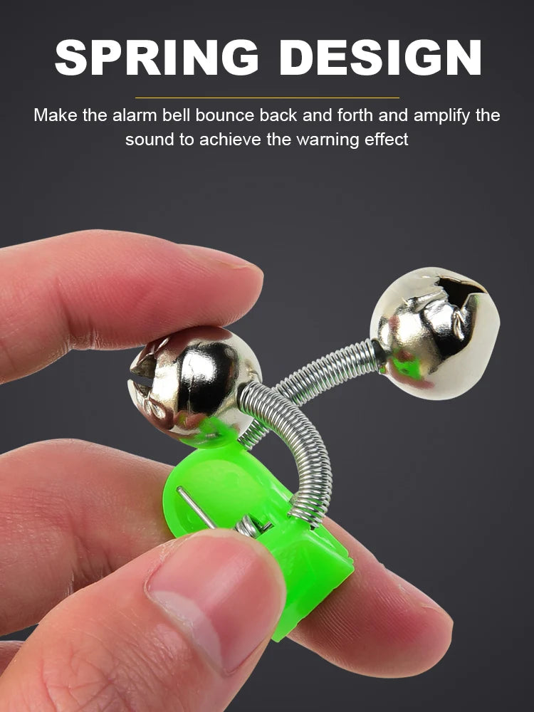 Fishing Rod Bite Alarm Set - 5 Pack Green ABS Bell Clamps with Metal Tips for Outdoor Fishing