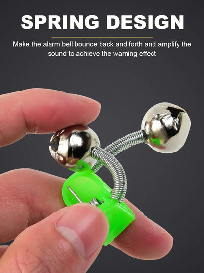 Fishing Rod Bite Alarm Set - 5 Pack Green ABS Bell Clamps with Metal Tips for Outdoor Fishing