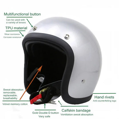 Vintage 500TX Open Face Motorcycle Helmet - Retro 3/4 Jet Style Scooter Helmet (Japanese/Korean Design)