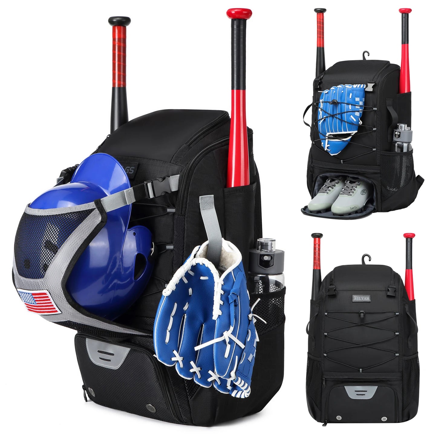Youth Baseball Softball Backpack - Large Capacity Equipment Bag with Shoe Compartment