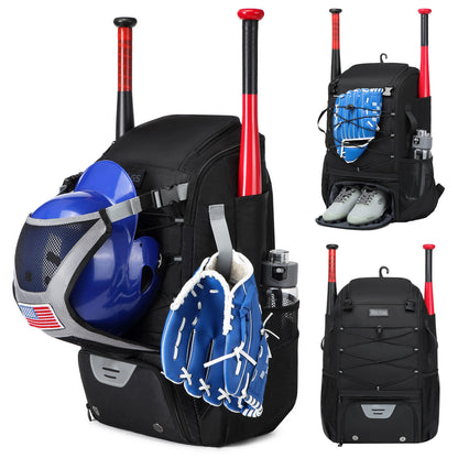 Youth Baseball Softball Backpack - Large Capacity Equipment Bag with Shoe Compartment