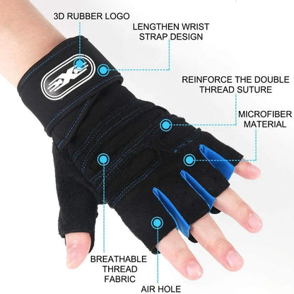 Premium Half-Finger Workout Gloves with Wrist Wrap - Men & Women - Weight Lifting, Training, Cycling & Gym