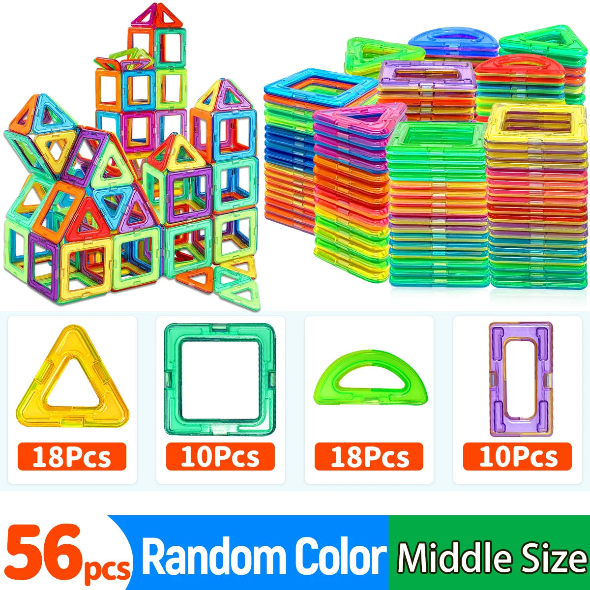 Magnetic Building Blocks Set - Medium Size 60-Piece STEM Construction Toy, Educational DIY Magnet Tiles for Learning & Creative Play