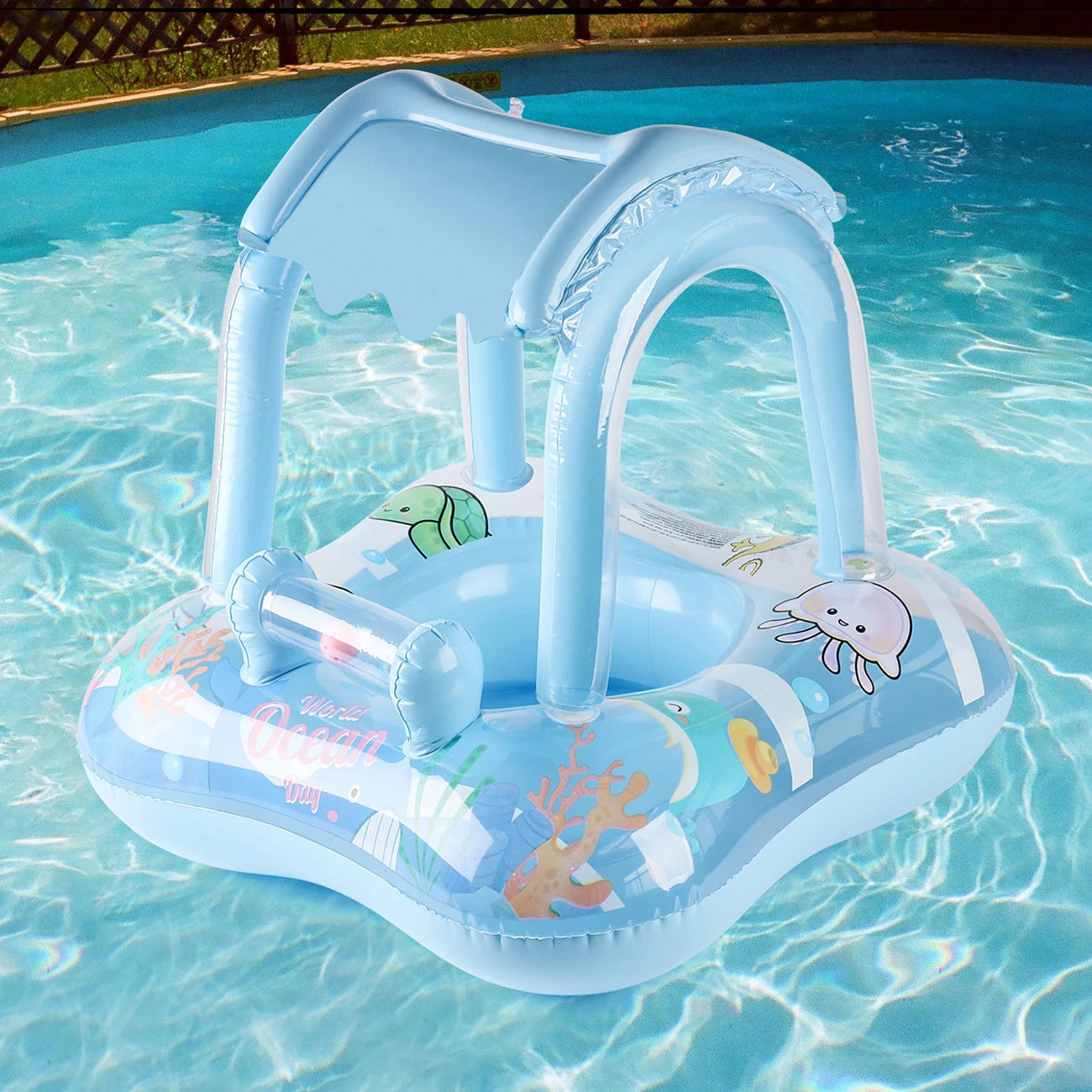 Kids Pool Float with Protective Canopy - Safe Swimming Ring for Babies, Toddlers & Infants - Beach Party Toy (1 Piece)