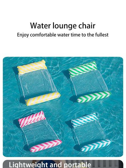 Striped Inflatable Pool Float Chair - Foldable Beach Lounge with Mesh Backrest for Swimming and Leisure