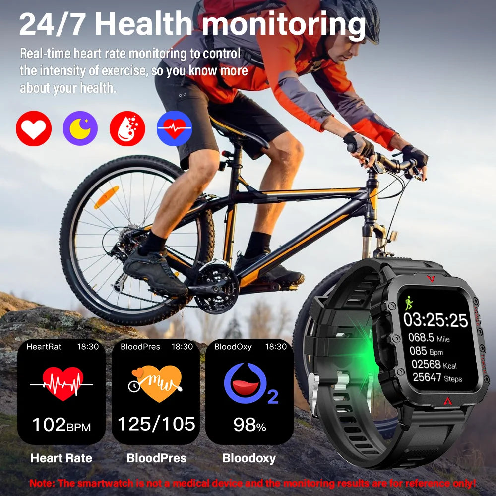 Men's Smart Watch with LED Flashlight - Outdoor Sports Health Monitoring Wristwatch