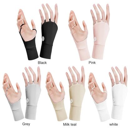 Women's Half-Finger Golf Gloves - UV Protection Ice Silk with Breathable Hollow Palm Design for Outdoor Sports