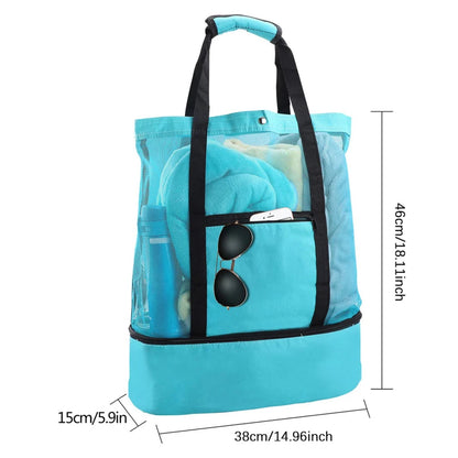 Waterproof Double-Layer Beach Tote Bag - Large Capacity Mesh Swimming Storage Bag with Heat Preservation for Women