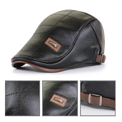 Premium Faux Leather Newsboy Cap - Adjustable Retro Flat Cap for Men