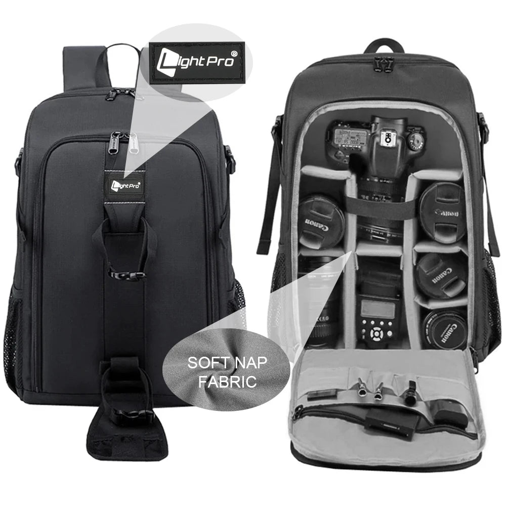 Large Capacity Camera Backpack - Waterproof DSLR Bag with Tripod Holder & Rain Cover