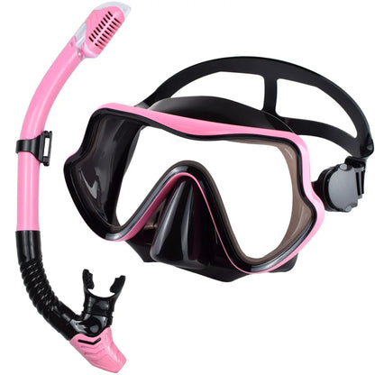 Professional Adult Diving Mask & Snorkel Kit - Tempered Glass Panoramic Swimming Goggles with Training Snorkel Gear