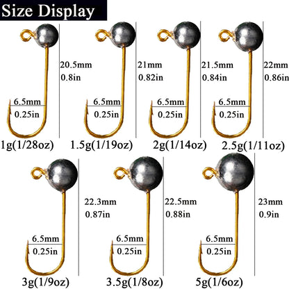 Mini Jig Head Fishing Hooks Set - 10 Pieces, 1g-5g Weight Range, Ice Fishing Tackle with Soft Lure Compatibility