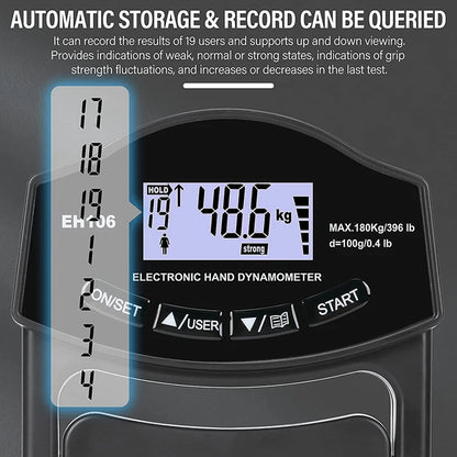 Digital Hand Dynamometer - 180kg/396lbs LCD Grip Strength Tester for Forearm Training and Weightlifting Performance