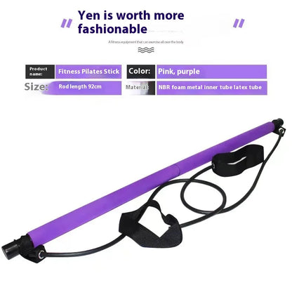 Adjustable Pilates Bar - Portable Home Fitness Rod with Resistance Bands for Yoga, Stretching & Toning Workouts