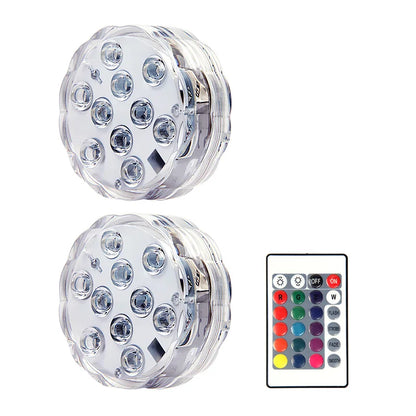 RGB LED Underwater Light - 10 LED Battery Powered Submersible Night Lamp for Swimming Pools, Gardens, Weddings & Party Decorations
