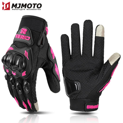 Women's Pink Breathable Motorcycle Gloves - Anti-Fall Touch Screen Motocross Riding Gloves