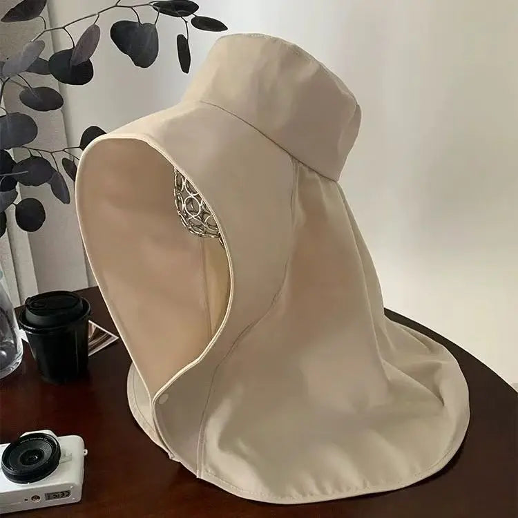 Women's Wide Brim Sun Visor Hat - UV Protection Ponytail Cap with Neck Shawl for Outdoor Fishing & Hiking