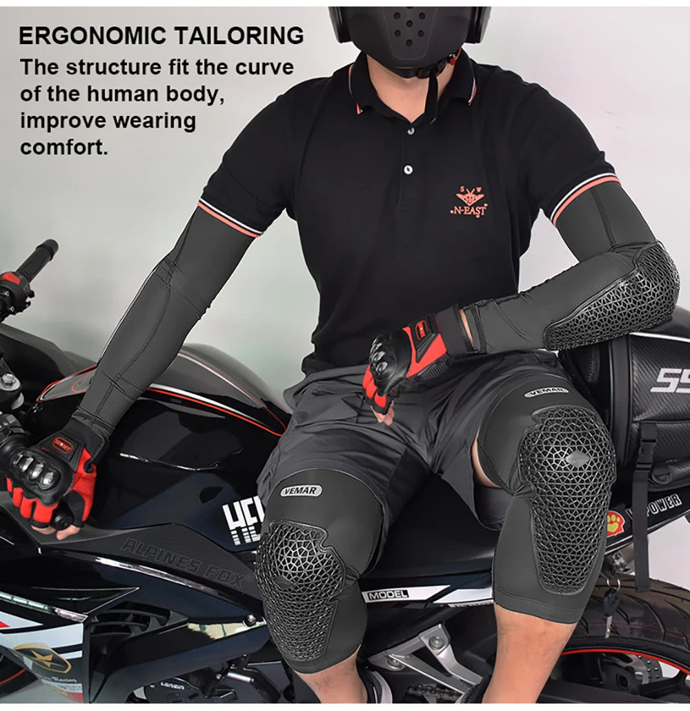 VEMAR Motorcycle Knee and Elbow Pads - Breathable Anti-Fall Protection Guards for Motocross, MTB, DH Cycling - High Elasticity Sleeves