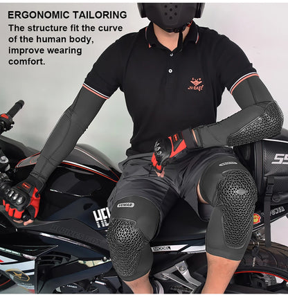 VEMAR Motorcycle Knee and Elbow Pads - Breathable Anti-Fall Protection Guards for Motocross, MTB, DH Cycling - High Elasticity Sleeves