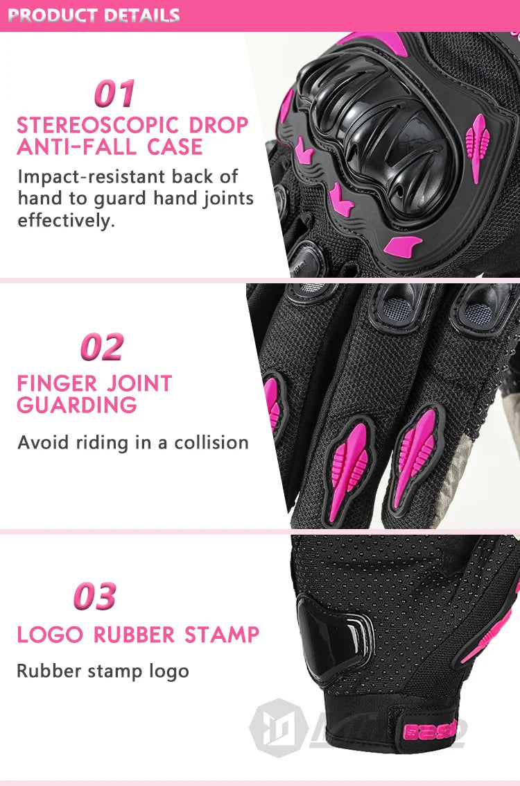 Women's Pink Breathable Motorcycle Gloves - Anti-Fall Touch Screen Motocross Riding Gloves