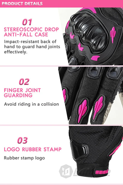 Women's Pink Breathable Motorcycle Gloves - Anti-Fall Touch Screen Motocross Riding Gloves