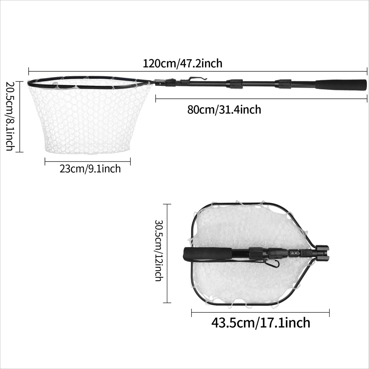 Professional Telescoping Fishing Landing Net - Aluminum Alloy Construction - Extends 55cm to 190cm with Folding Mesh Design