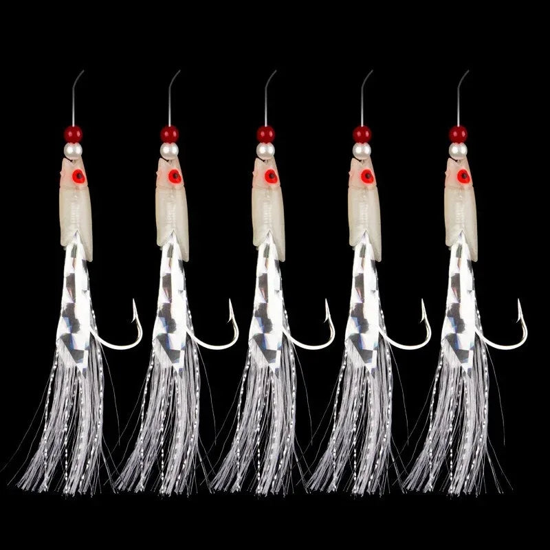 Soft Silverskin Fishing Lure Set 5pcs Multi-Color Imitation Fish Shrimp Bait with Crystal Barbed Hook