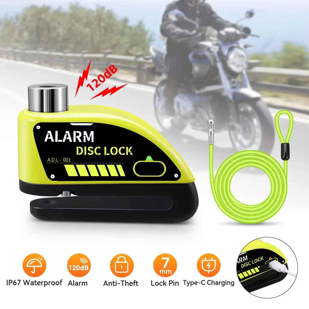 Motorcycle Disc Lock Reminder Cable - 1.2M Yellow Anti-Theft Security Alarm Spring Rope