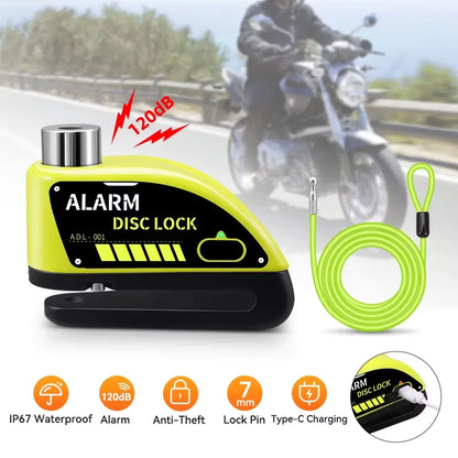 Motorcycle Disc Lock Reminder Cable - 1.2M Yellow Anti-Theft Security Alarm Spring Rope