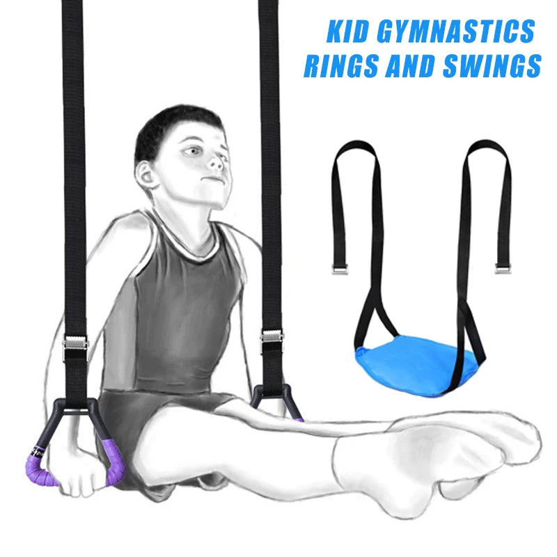 Kids Gymnastics Rings - Non-Slip Adjustable Straps, Pull-Up Workout & Swing Fitness Equipment