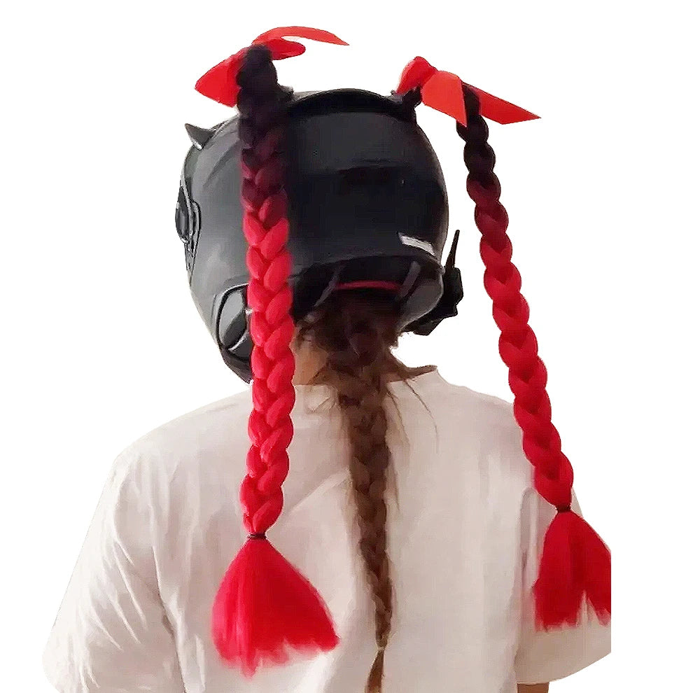 Motorcycle Helmet Braids - 2 Piece Set Women's Ponytail Wig with Suction Cup for Motorbike Helmets (164 Colors Available, Dual Pigtail Twist Style)