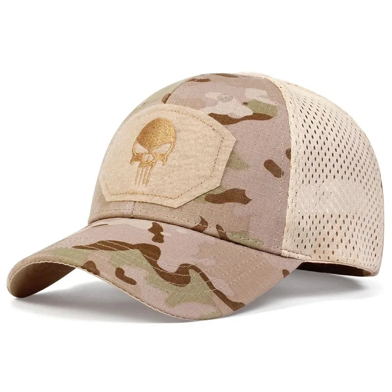 Adjustable Baseball Cap with Skull Embroidery Patch - 2025 Breathable Outdoor Sunscreen Hat for Spring & Autumn