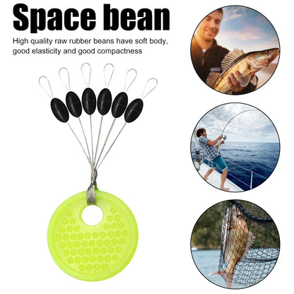 Fishing Line Space Beans Set - 60pcs (10 Groups) Rubber Stoppers, Oval & Long Column Shaped Vertical Bobber Tools