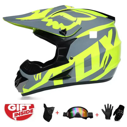 Kids Motocross Helmet Kit - DOT/ECE Certified Full-Face Helmet with Goggles & Gloves (Youth Off-Road Protection Set)