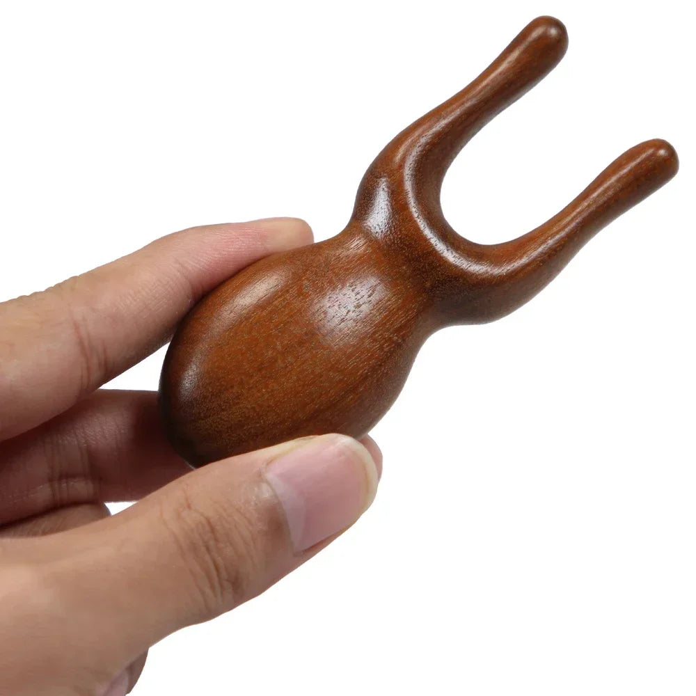 Natural Sandalwood Gua Sha Massage Tool - Bionic Finger Design for Face, Scalp & Body Recovery