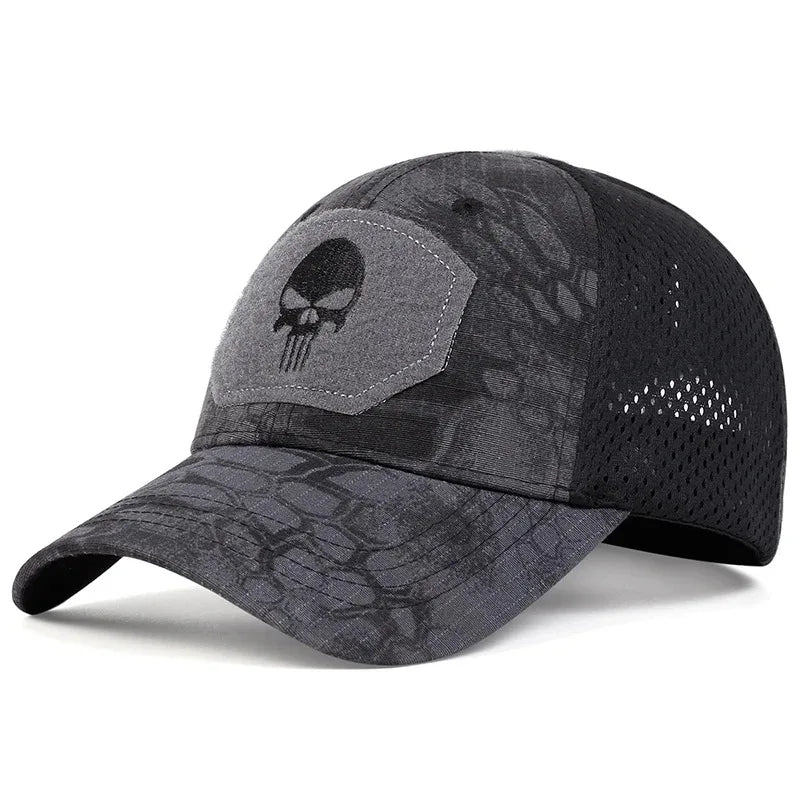 Adjustable Baseball Cap with Skull Embroidery Patch - 2025 Breathable Outdoor Sunscreen Hat for Spring & Autumn