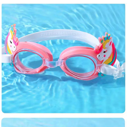 Kids Waterproof Swimming Goggles - Colorful Cartoon Pony Design with Anti-Fog & Adjustable Strap