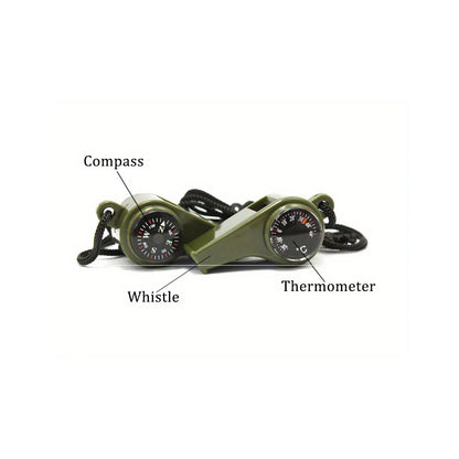 Multi-Function Emergency Whistle - 3-in-1 Survival Tool with Compass & Thermometer for Outdoor Activities