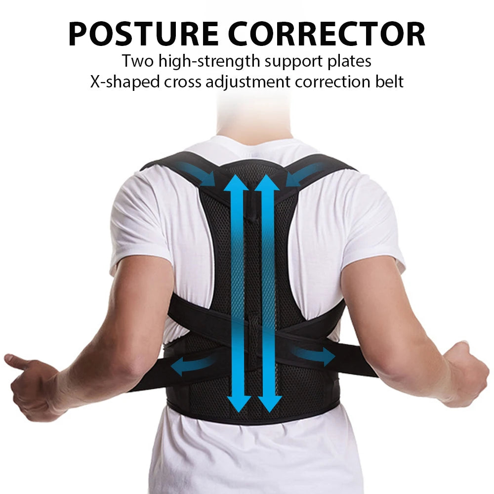 Adjustable Posture Corrector Back Brace - Lumbar Support Belt for Men & Women with Shoulder Support to Improve Scoliosis