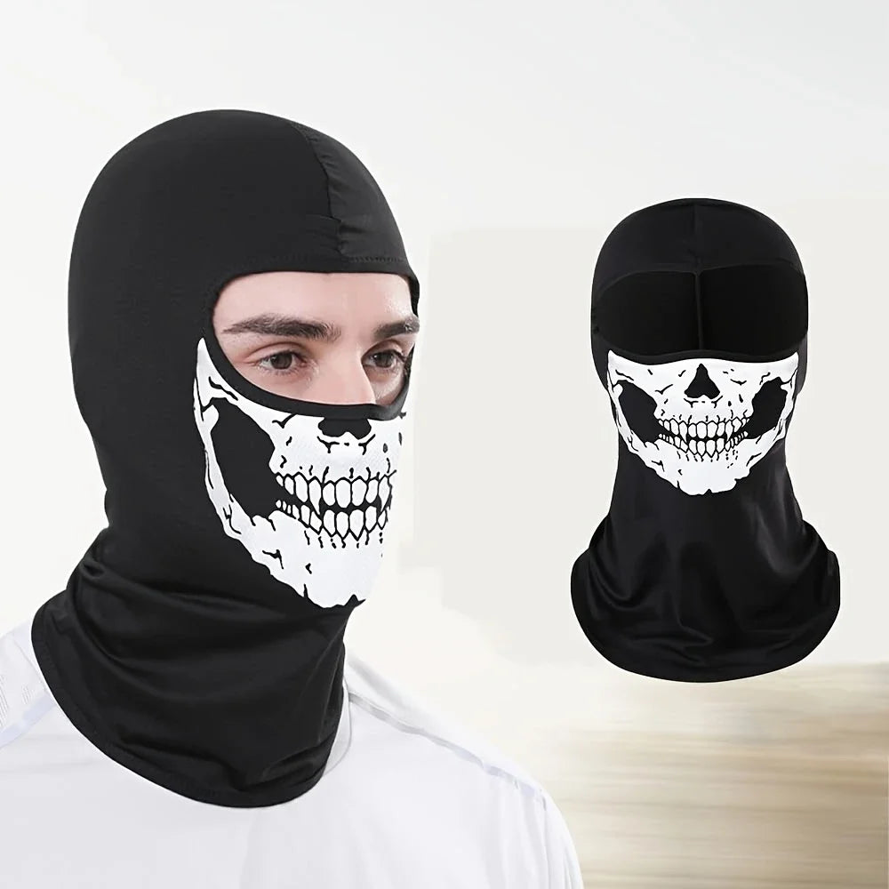 Full Face Balaclava with Skull Print - Windproof Mask for Cycling, Skiing & Motorcycle Riding