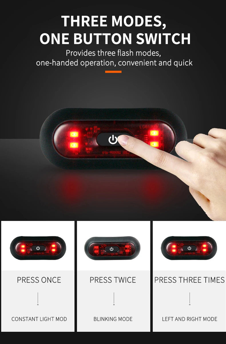 Waterproof LED Helmet Taillight - 4 Lamp Rechargeable Safety Warning Light for Motorcycle & Bicycle