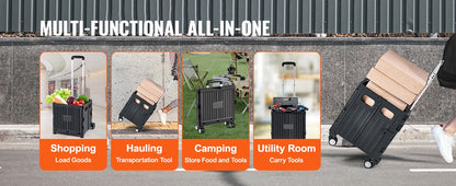 SucceBuy Foldable Utility Cart - Portable Shopping Crate with Telescopic Handle & Wheels for Travel, Office & Garden