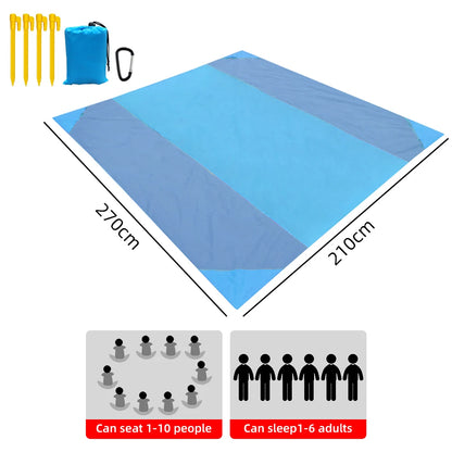 Extra Large Waterproof Outdoor Mat - Lightweight Folding Beach Blanket with Sand Free Pockets for Camping and Picnics